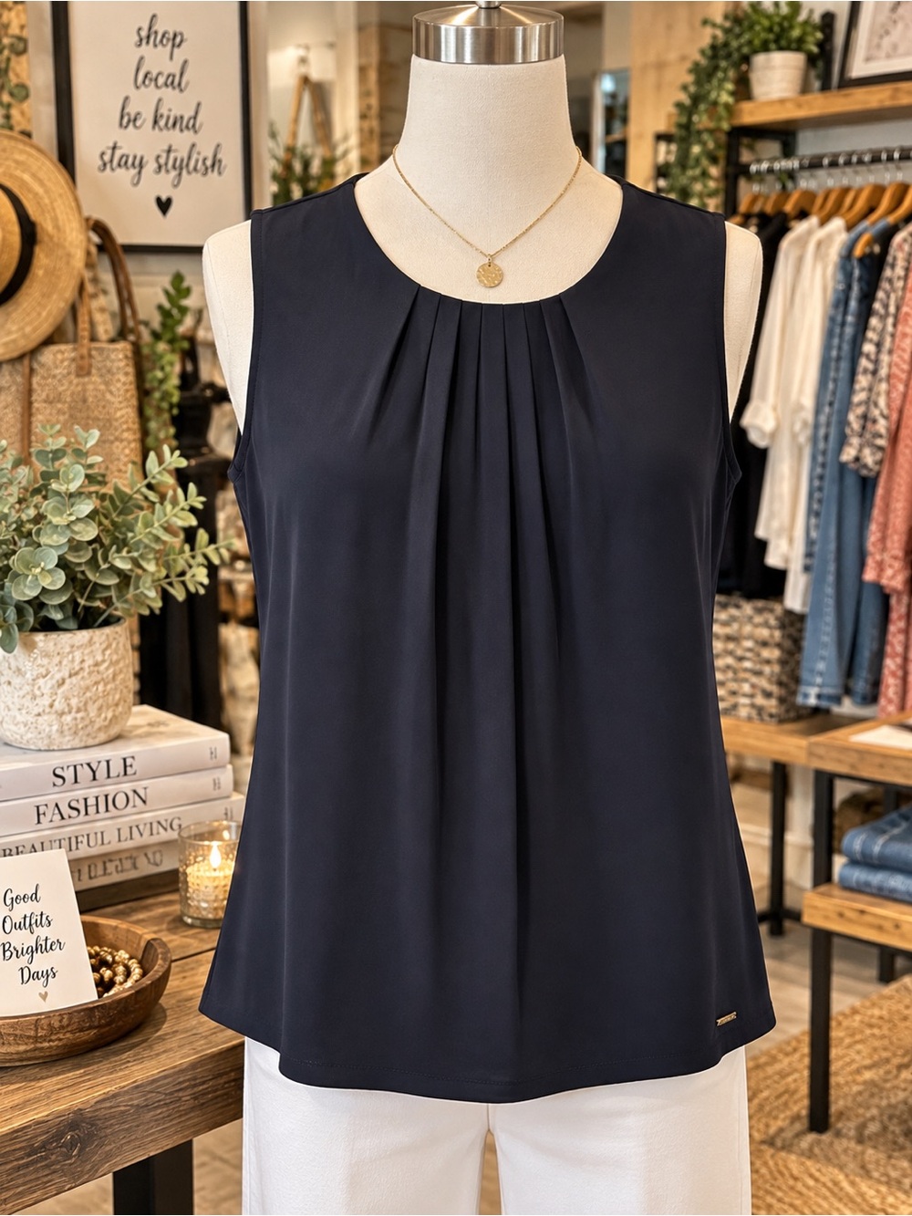 Calvin Klein Black Pleated Sleeveless Blouse NWOT